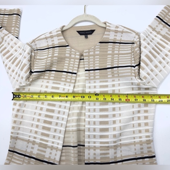 Ming Wang Open Front Jacket Cardigan Womens M Tan White Black Dressy Stretch - Picture 7 of 9